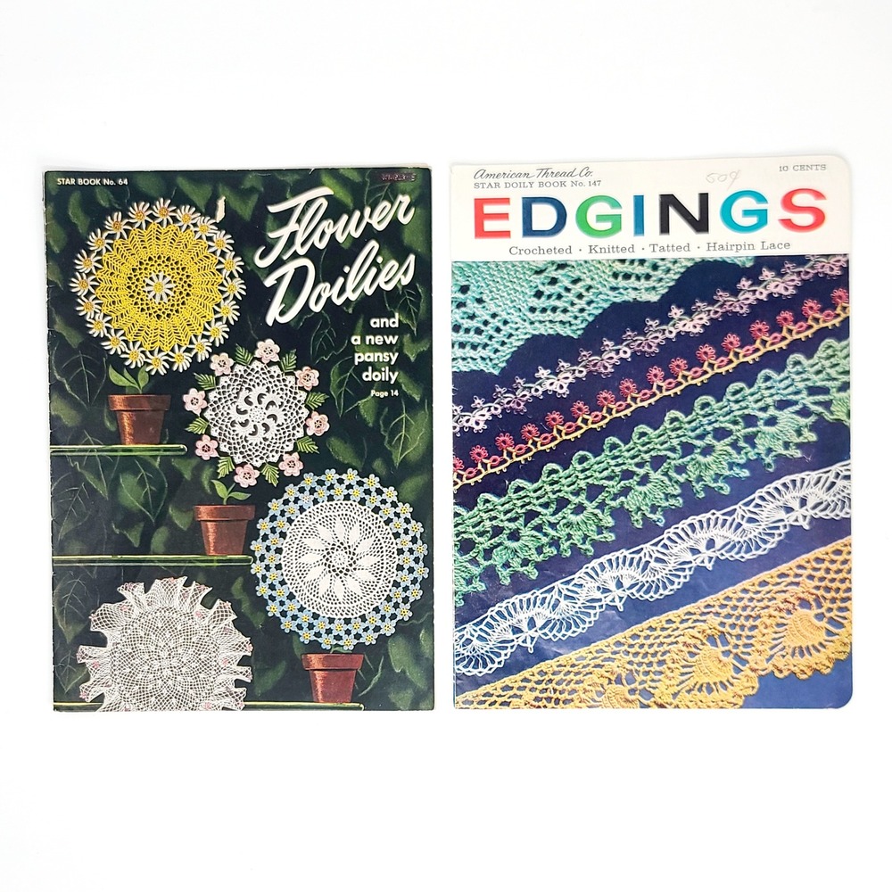 American Thread Co Vintage 1940s Crochet Pattern Booklets Flower Doilies Edgings
